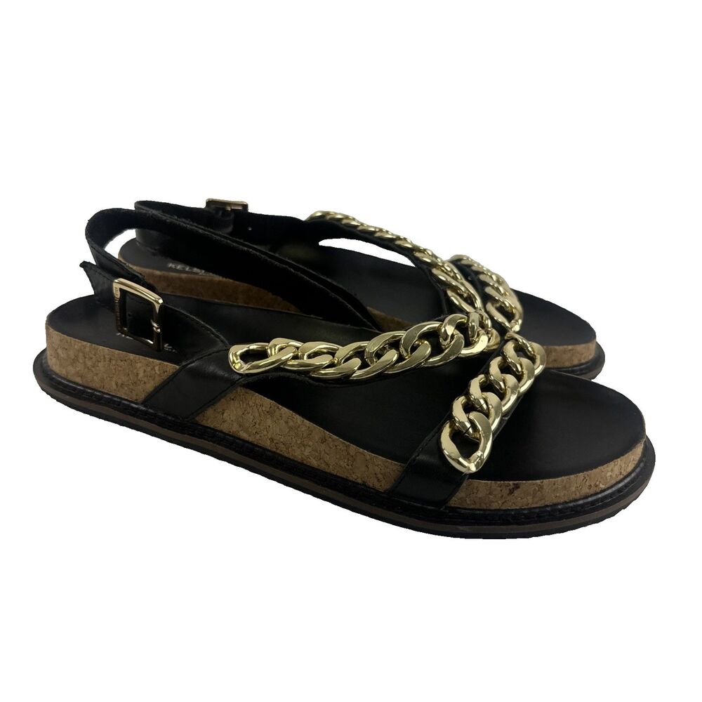 Kelsi Dagger‎ Brooklyn Script Slingback Sandal Flat Gold Chain Link Womens 9.5